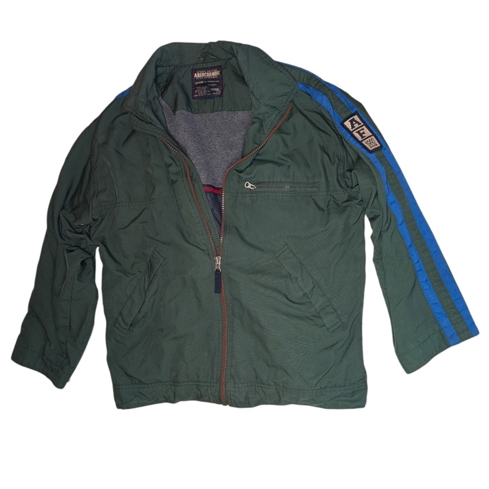Abercrombie Performance Jacket Mens Small Green Vintage Full Zip Stripe 90s Y2K